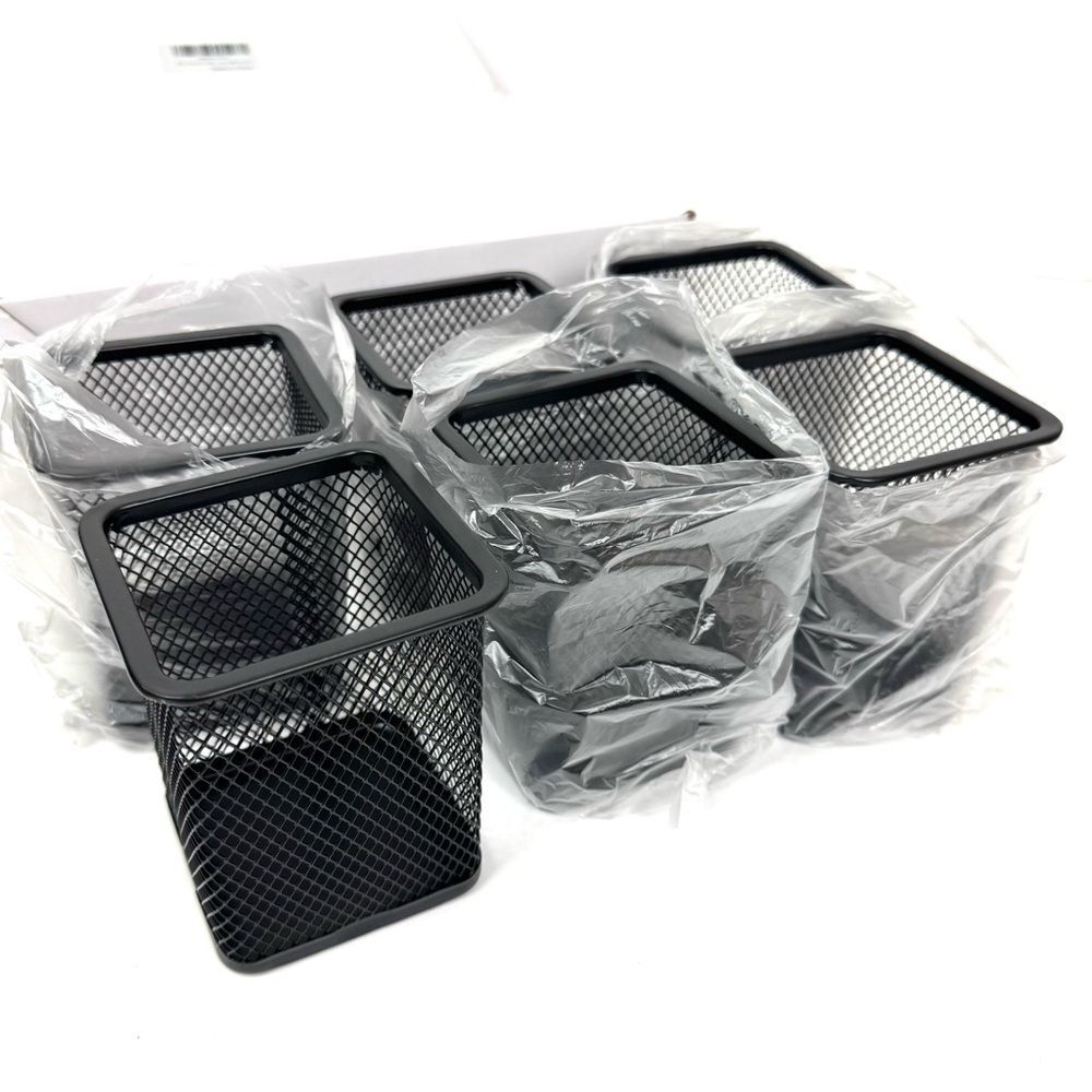 Mesh Metal Pen Cup Holder for Desk Office Organizer Black, 6 Pack